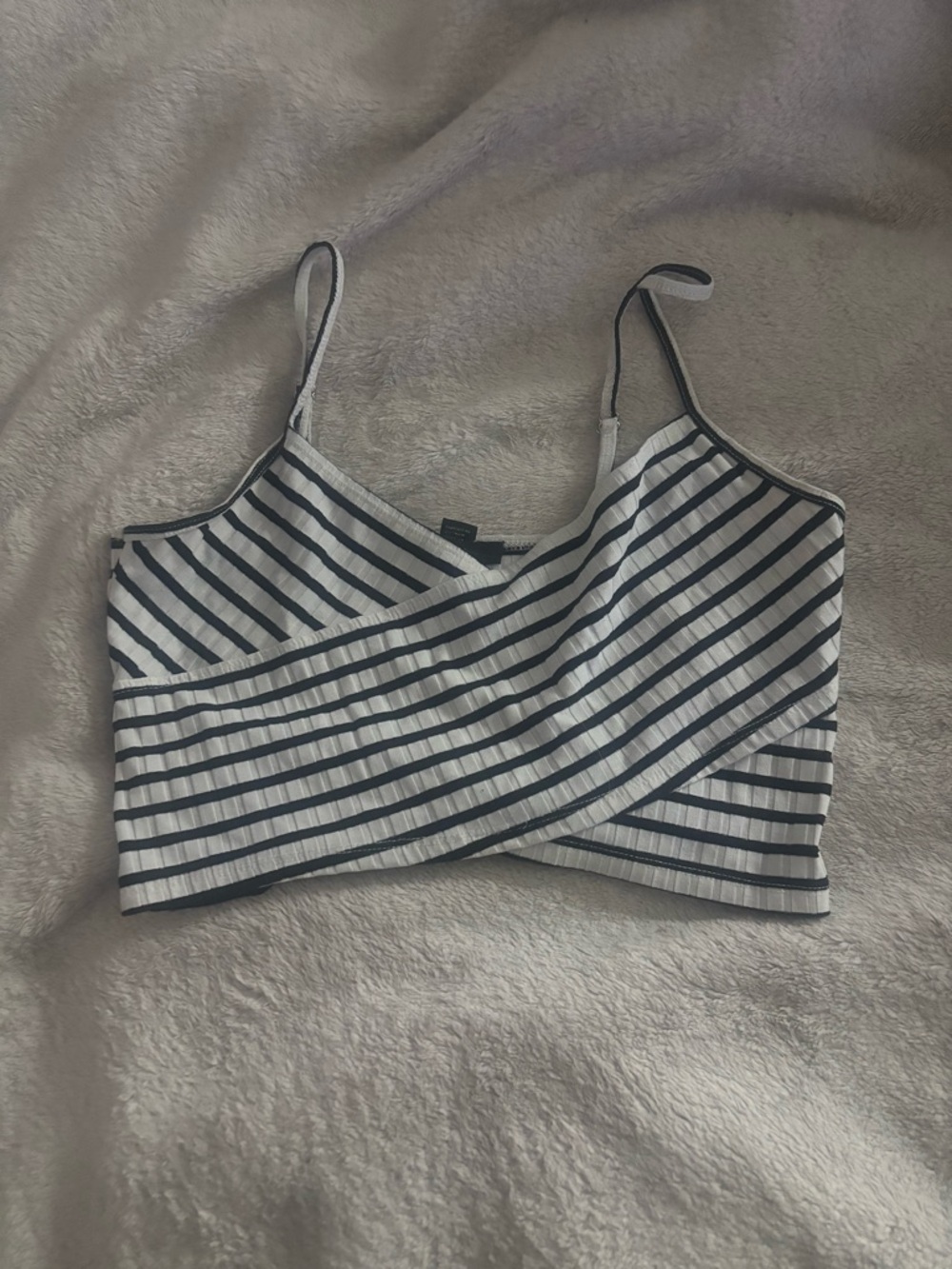 Forever 21 White and Navy Striped Wrap-Front Cropped Cami